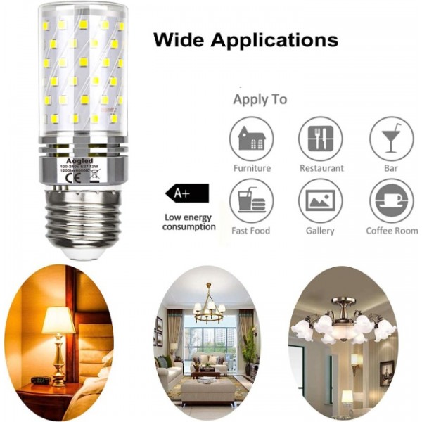 E14 LED bulbs 12 W, Aogled E14 LED 3000 K / 6000 K, equivalent to 100 W Brine, 1200 lm corn on the cob LED candelabra, not dimmable, no flickering, AC 100 - 240 V