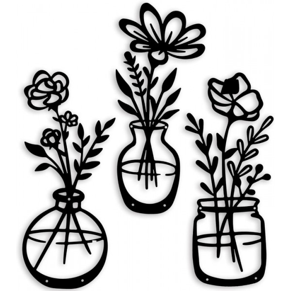 Metal Flowers Wall Decor, 14.56 x 5.9 inches, Vase...