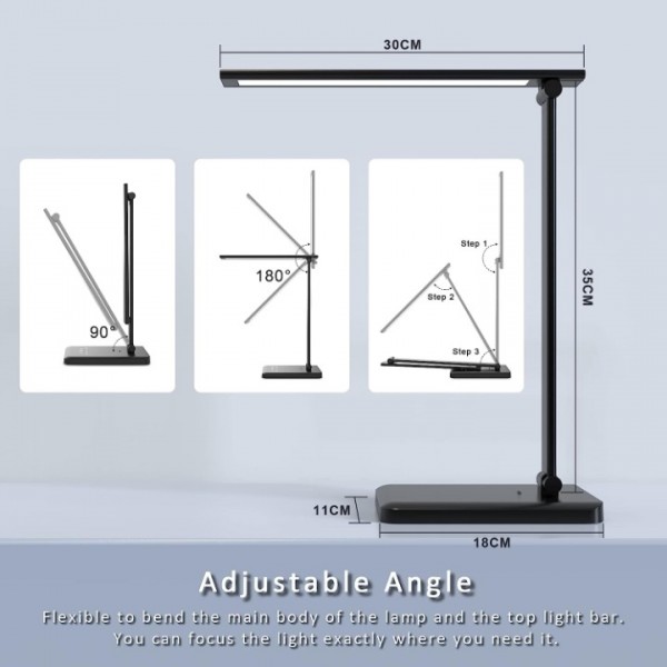 Aogled Desk Lamp LED Dimmable USB - 5 Light Colours 5 Brightness Levels, Eye Protection Touch Screen, Reading Light Ideal for Readers, Children 