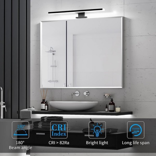 Aogled LED Mirror Light 40 cm 10 W 6500 K Bathroom Lamp 230 V Daylight White 820LM IP44 Waterproof Class II Black [Energy Class D]