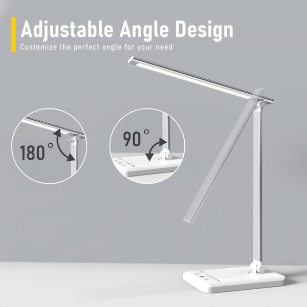 Aogled Desk Lamp LED 6 W Table Lamp Dimmable Bedside Lamp White Table Lamp 5 Light Colours 5 Brightness Levels USB Type C Table Lamp Eye Protection Touch Screen Reading Light Ideal for Readers