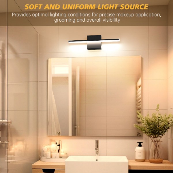 Aogled LED Bathroom Vanity Light Bar Dimmable 10W 16Inch 1020lm IP44 Over Mirror Lighting Fixture Indoor Wall Sconces Black 2700K/3000K/4000K/5000K/6000K