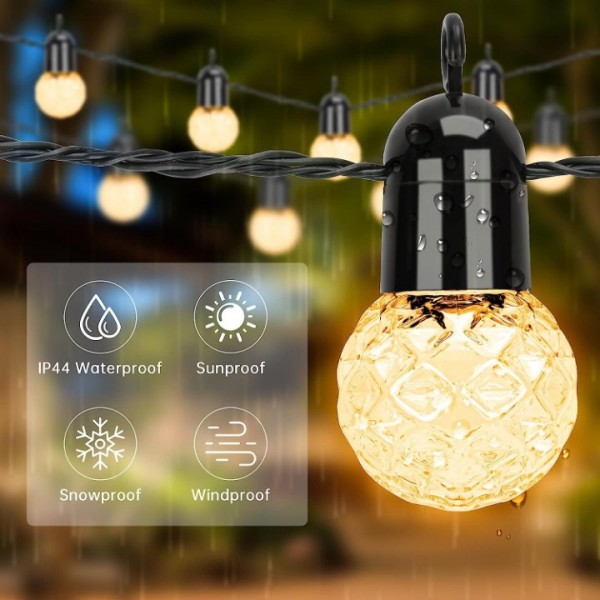 Aogled Solar String Lights Outdoor, G40 Globe Fairy Lights with 15.5 m / 25 LED Bulbs, Warm White 2700 K Solar Fairy Lights with Remote Control for Commercial Indoor/Outdoor Decoration