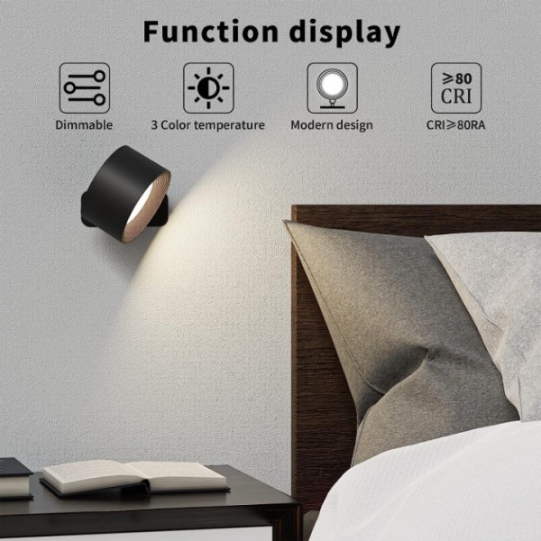 Aogled LED Wall Light USB Indoor Wall Lamp with Battery, Touch Control 3 Brightness Levels, 360° Rotatable, for Living Room, Bedroom, Staircase, Hallway, Wireless Wall Lights