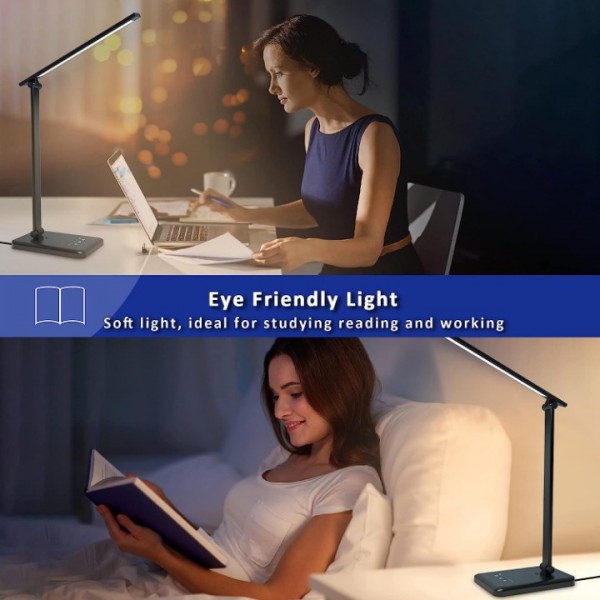 Aogled Desk Lamp LED Dimmable USB - 5 Light Colours 5 Brightness Levels, Eye Protection Touch Screen, Reading Light Ideal for Readers, Children 