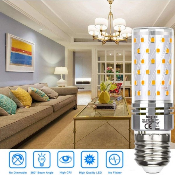 Aogled LED Light Bulb 12 W,Corn Lamp 1200 LM, Equivalent to 100 W Halogen Bulb,Warm White 3000 K