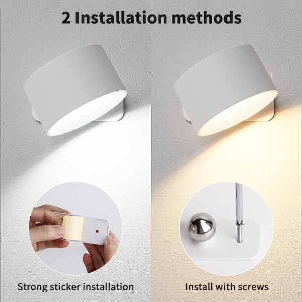 Aogled LED Wall Light Wireless Indoor Wall Lamp with Battery, Touch Control 3 Brightness Levels, 2700K-6000K, 360° Rotatable, Comfortable for Bedroom, Living Room, Staircase, Night Light