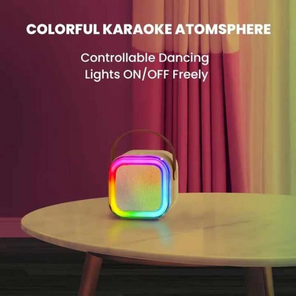 Aogled Mini Karaoke Machine K12,Portable Bluetooth Speaker with LED Lights,Karaoke Microphone for Birthday Party,Beige color