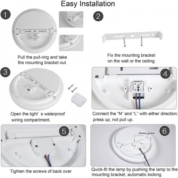 Aogled LED Ceiling Light 18 W 1800 lm 4000 K Natural White Round 22 cm Waterproof IP54 for Bedroom