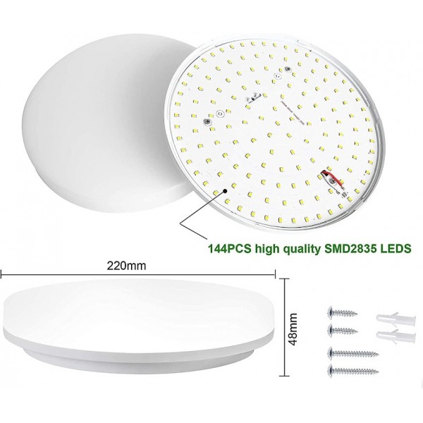 Aogled LED Ceiling Light 18 W 1800 lm 4000 K Natural White Round 22 cm Waterproof IP54 for Bedroom