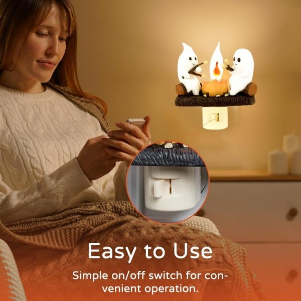 TOPPORTED Ghost Campfire Flickering Night Light，Ghosts Campfire Flicker Flame Halloween  Nightlight, 3D LED Small Electric Faux Campfire Night Light, Halloween Nightlight Indoor Decoration