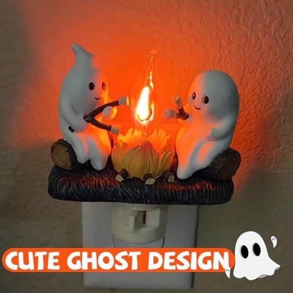 TOPPORTED Ghost Campfire Flickering Night Light，Ghosts Campfire Flicker Flame Halloween  Nightlight, 3D LED Small Electric Faux Campfire Night Light, Halloween Nightlight Indoor Decoration