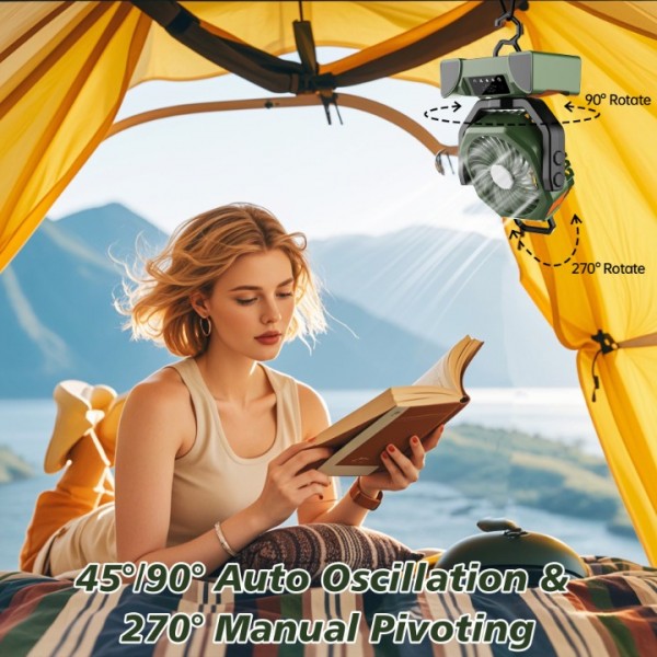 20000mAh Portable Camping Fan Rechargeable,Max 68 Hrs Runtime Battery Operated Tent Fans with LED Lantern,5 Wind Speeds,4 Timer Modes,Desk Fan for Travel,Power Outages (Green)